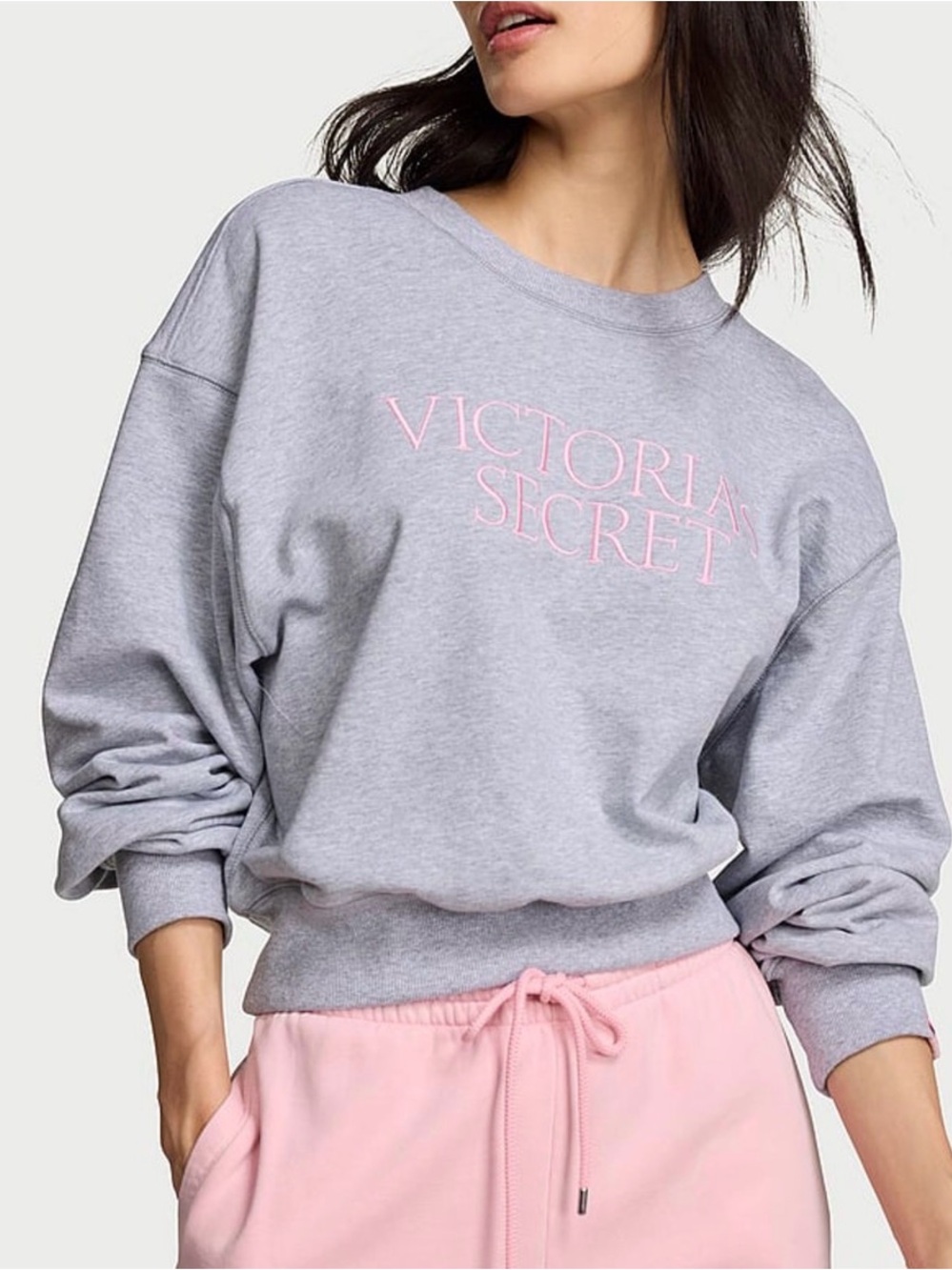 Victoria’s Secret Heather Grey Terry Cropped Crewneck Sweatshirt Size Small
